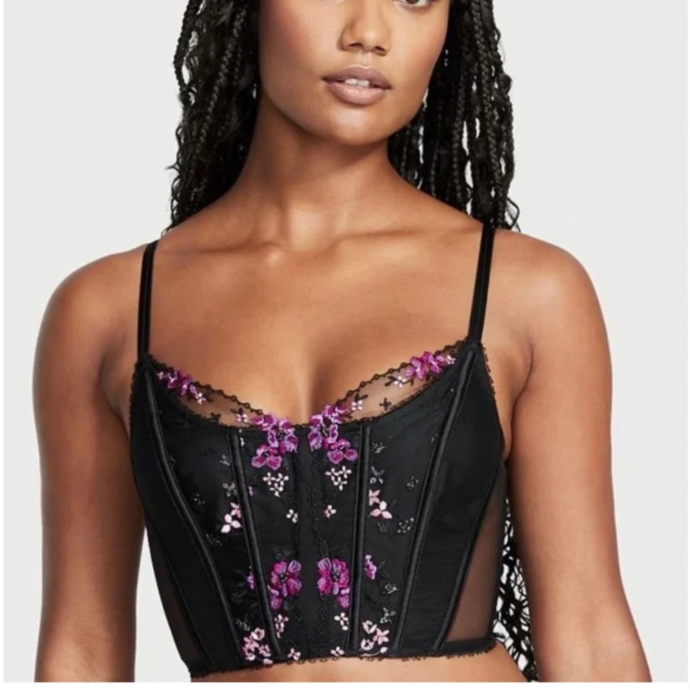 Victoria's Secret CORSET BRA SET BLACK Purple EMBROIDERED